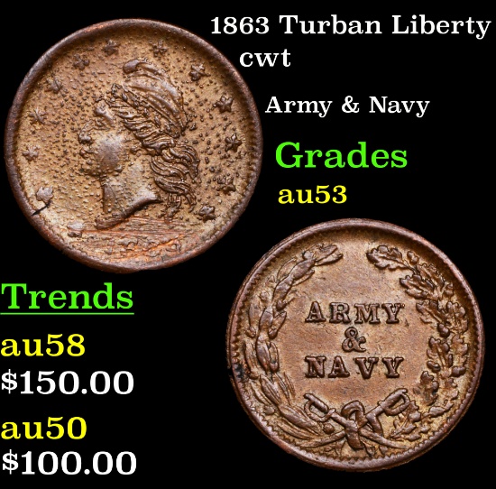 1863 Turban Liberty Civil War Token 1c Grades Select AU