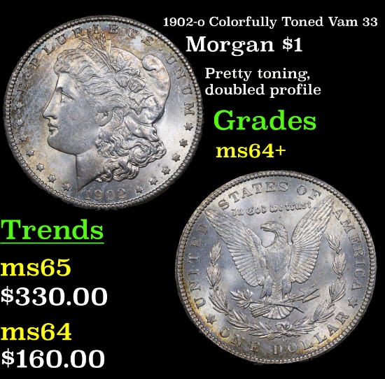 1902-o Colorfully Toned Vam 33 Morgan Dollar $1 Grades Choice+ Unc