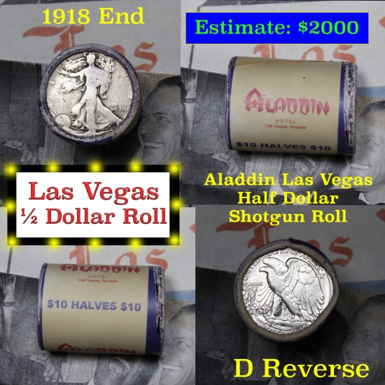 ***Auction Highlight*** Old Casino 50c Roll $10 In Halves Aladdin Hotel Las Vegas 1918 & 'D' Walker