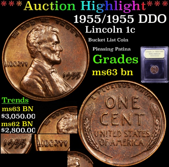 ***Auction Highlight*** 1955/1955 DDO Lincoln Cent 1c Graded Select Unc BN By USCG (fc)