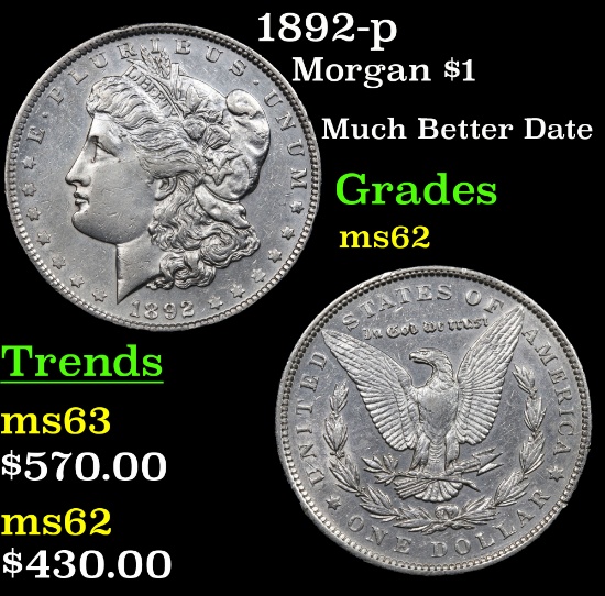 1892-p Morgan Dollar $1 Grades Select Unc