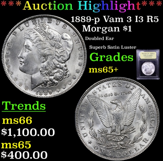 ***Auction Highlight*** 1889-p Vam 3 I3 R5 Morgan Dollar $1 Graded GEM+ Unc By USCG (fc)