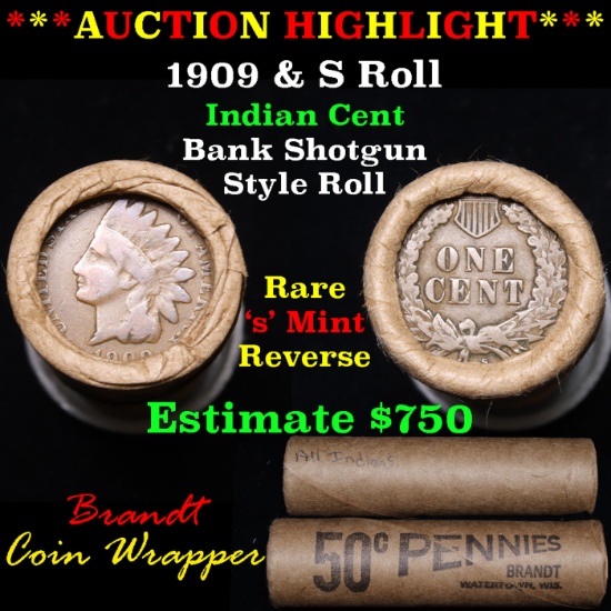 Indian cent 1c orig roll, 1909 end S other end Grades