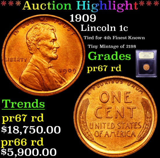 Proof ***Auction Highlight*** 1909 Lincoln Cent 1c Graded Gem++ Proof Red By USCG (fc)