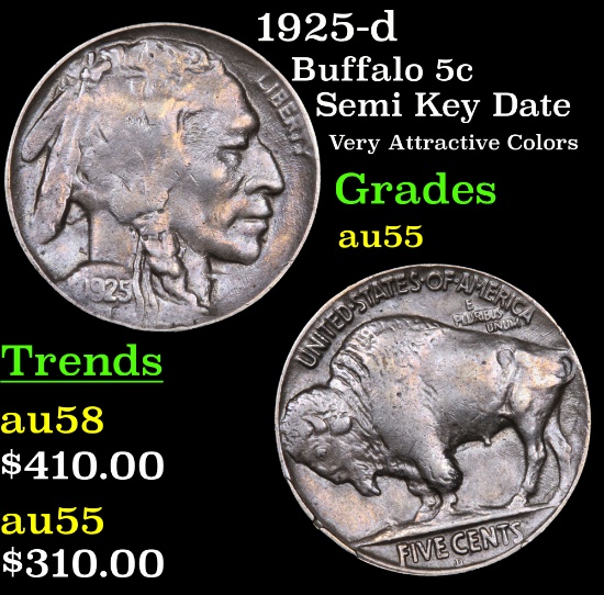 1925-d Buffalo Nickel 5c Grades Choice AU