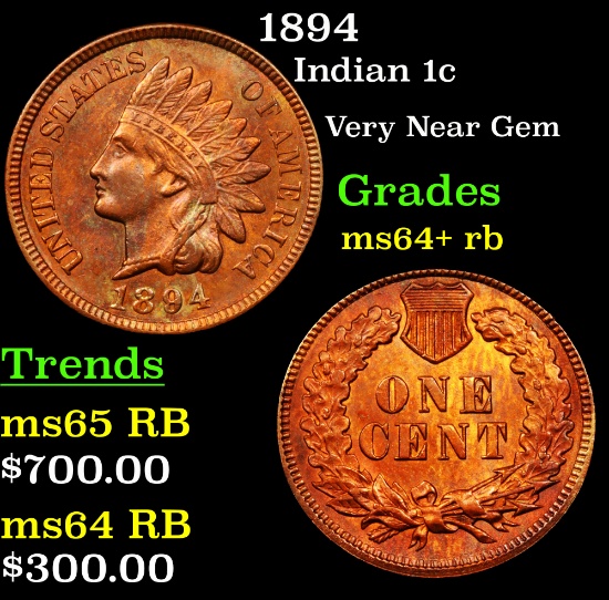 1894 Indian Cent 1c Grades Choice+ Unc RB