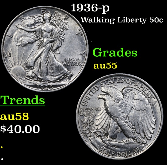 1936-p Walking Liberty Half Dollar 50c Grades Choice AU