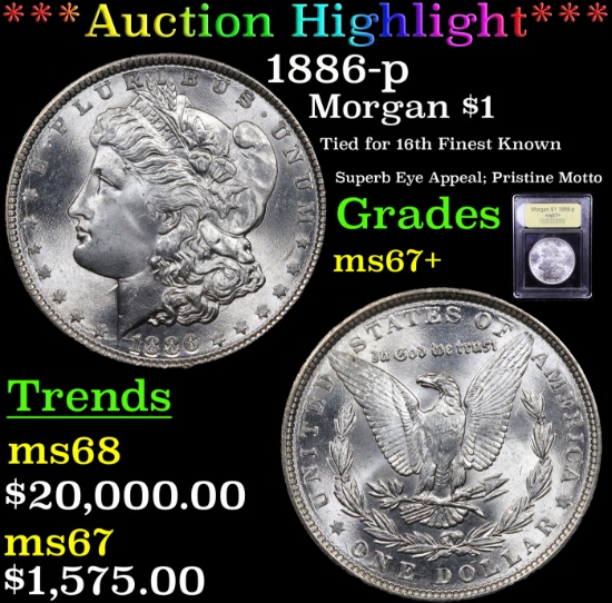 ***Auction Highlight*** 1886-p Morgan Dollar $1 Graded Gem++ Unc By USCG (fc)