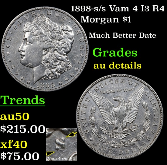 1898-s /s Vam 4 I3 R4 Morgan Dollar $1 Grades AU Details