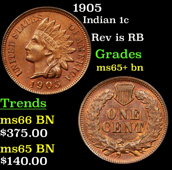 1905 Indian Cent 1c Grades GEM+ Unc BN