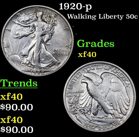 1920-p Walking Liberty Half Dollar 50c Grades xf
