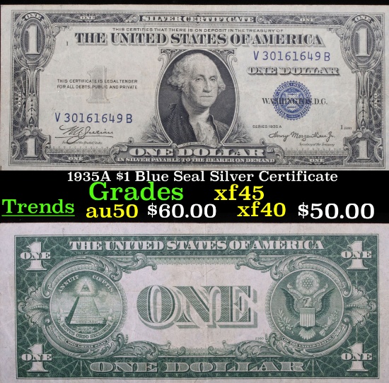 1935A $1 Blue Seal Silver Certificate Grades xf+