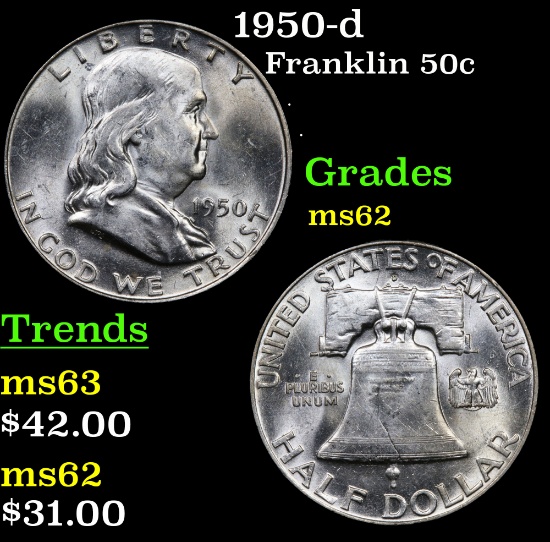 1950-d Franklin Half Dollar 50c Grades Select Unc
