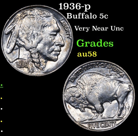 1936-p Buffalo Nickel 5c Grades Choice AU/BU Slider