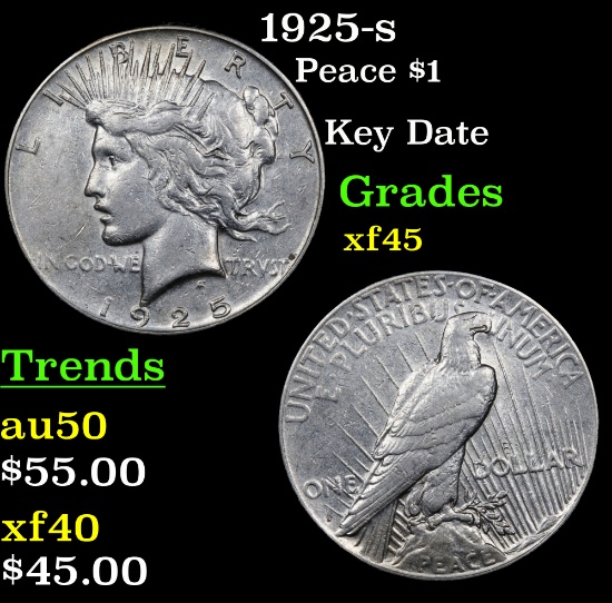 1925-s Peace Dollar $1 Grades xf+