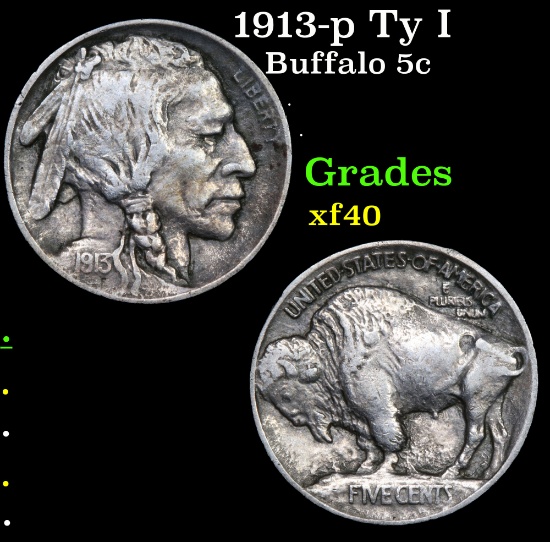 1913-p Ty I Buffalo Nickel 5c Grades xf