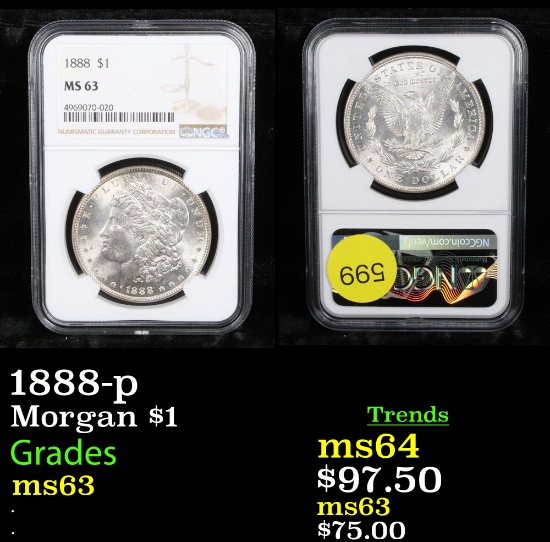 NGC 1888-p Morgan Dollar $1 Graded ms63 By NGC
