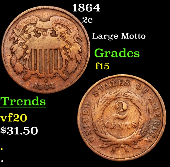 1864 Two Cent Piece 2c Grades f+