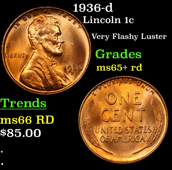 1936-d Lincoln Cent 1c Grades Gem+ Unc RD