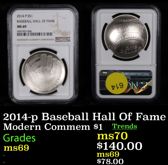 NGC 2014-p Baseball Hall Of Fame Modern Commem Dollar $1 Graded ms69 By NGC