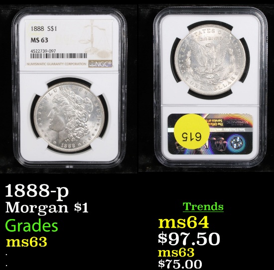 NGC 1888-p Morgan Dollar $1 Graded ms63 By NGC