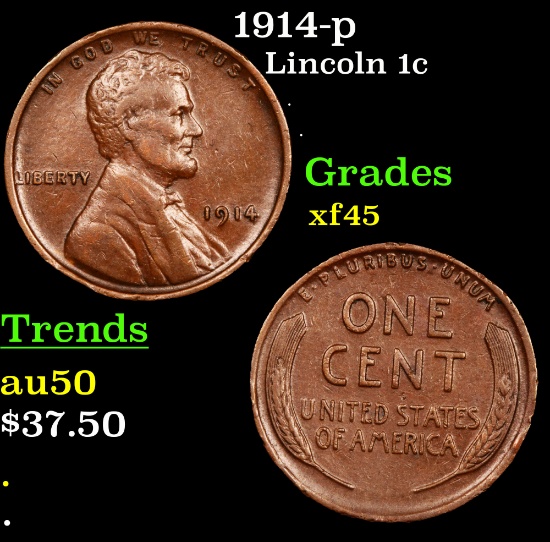 1914-p Lincoln Cent 1c Grades xf+