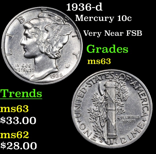 1936-d Mercury Dime 10c Grades Select Unc