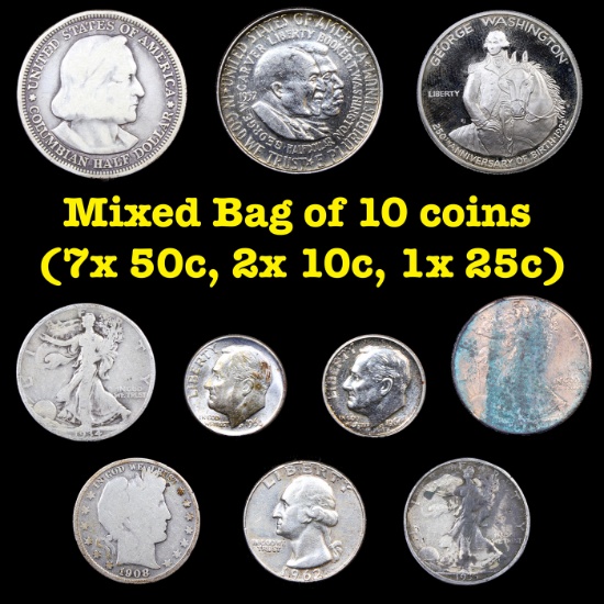 Mixed Bags 10 Mixed Silver coins (7 50c, 2 10c, 1 25c)