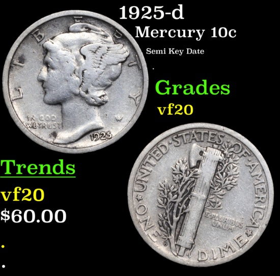 1925-d Mercury Dime 10c Grades vf, very fine
