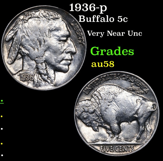 1936-p Buffalo Nickel 5c Grades Choice AU/BU Slider