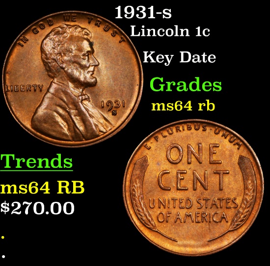 1931-s Lincoln Cent 1c Grades Choice Unc RB