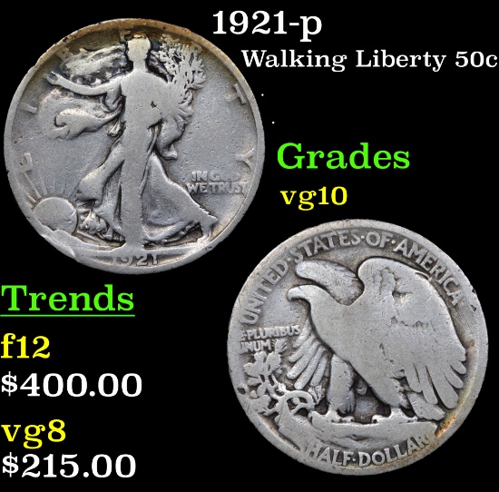 1921-p Walking Liberty Half Dollar 50c Grades vg+
