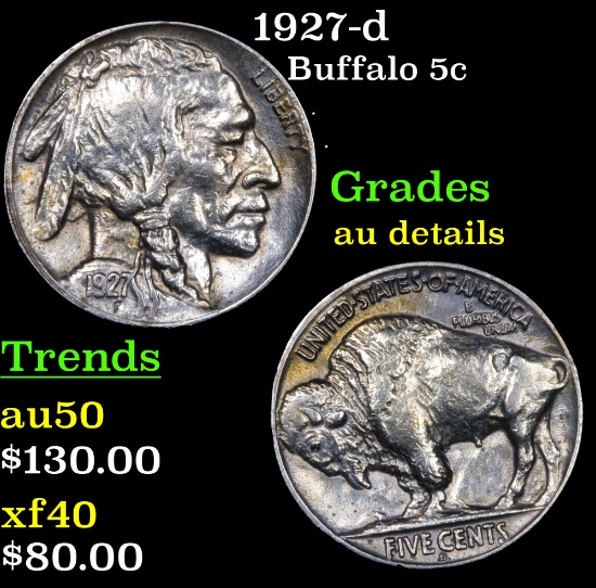 1927-d Buffalo Nickel 5c Grades AU Details