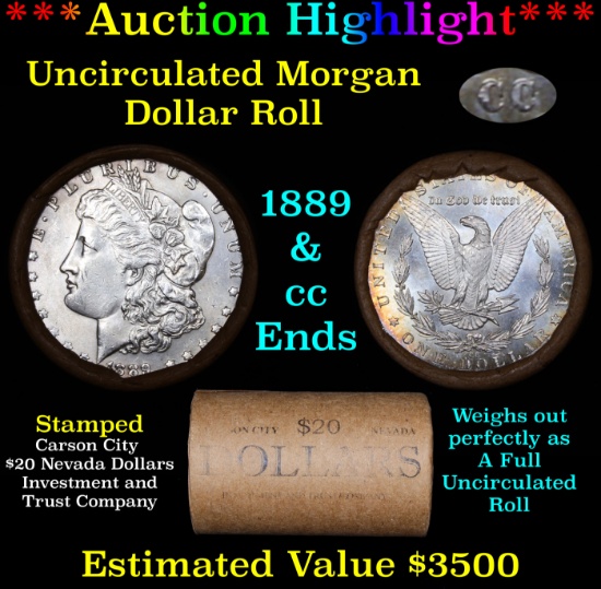 ***Auction Highlight*** 1889 & CC Uncirculated Morgan Dollar Shotgun Roll (fc)