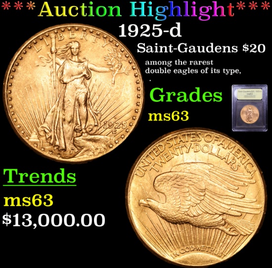 ***Auction Highlight*** 1925-d Saint-Gaudens $20  Graded Select Unc By USCG (fc)