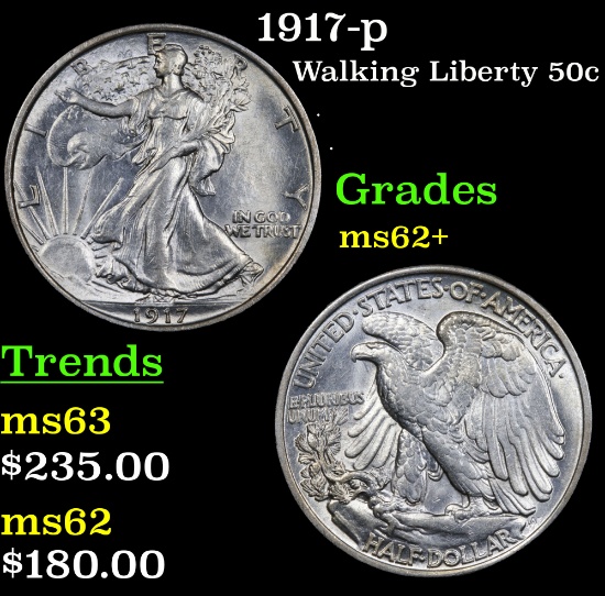 1917-p Walking Liberty Half Dollar 50c Grades Select Unc