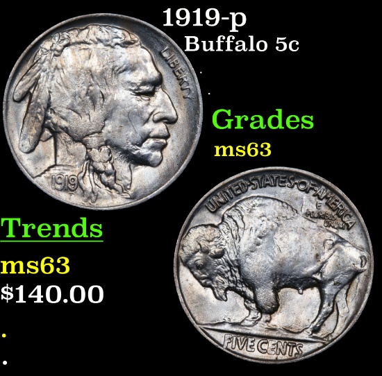 1919-p Buffalo Nickel 5c Grades Select Unc