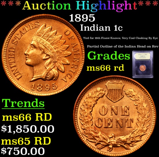 ***Auction Highlight*** 1895 Indian Cent 1c Graded GEM+ Unc RD By USCG (fc)