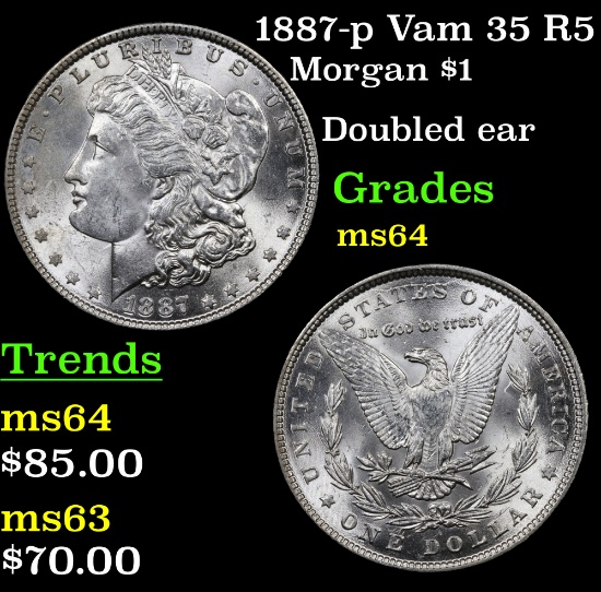 1887-p Vam 35 R5 Morgan Dollar $1 Grades Choice Unc