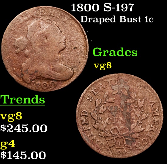 1800 S-197 Draped Bust Large Cent 1c Grades vg, very good