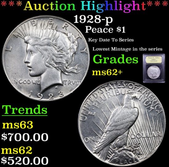 ***Auction Highlight*** 1928-p Peace Dollar $1 Graded Select Unc By USCG (fc)