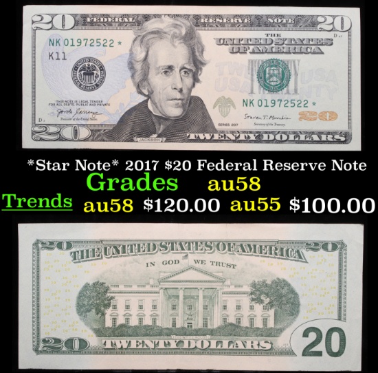 *Star Note* 2017 $20 Federal Reserve Note Grades Choice AU/BU Slider