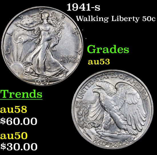1941-s Walking Liberty Half Dollar 50c Grades Select AU