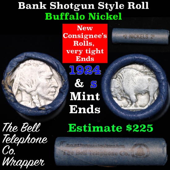 Buffalo Nickel Shotgun Roll in Old Bank Style 'Bell Telephone'  Wrapper 1924 & s Mint Ends Grades