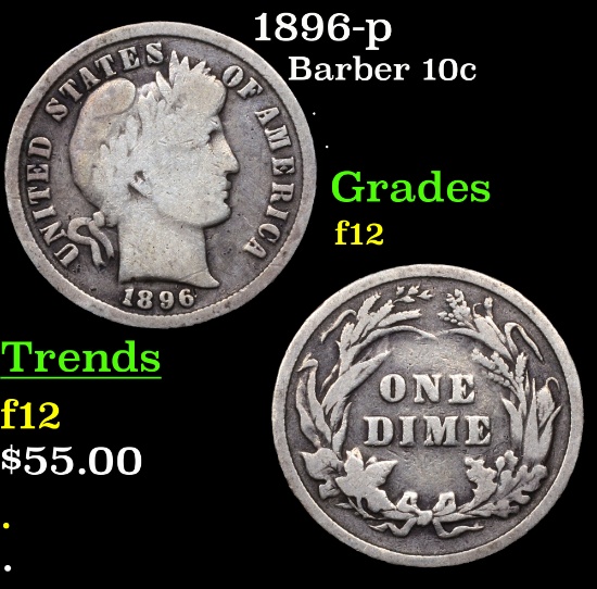 1896-p Barber Dime 10c Grades f, fine