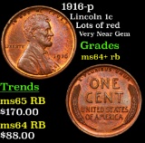 1916-p Lincoln Cent 1c Grades Choice+ Unc RB