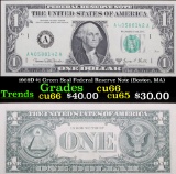 1969D $1 Green Seal Federal Reserve Note (Boston, MA) Grades Gem+ CU
