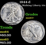 1944-d Walking Liberty Half Dollar 50c Grades Select+ Unc