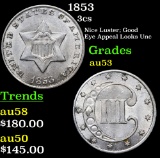 1853 Three Cent Silver 3cs Grades Select AU