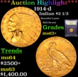 ***Auction Highlight*** 1914-d Gold Indian Quarter Eagle $2 1/2 Graded Select+ Unc By USCG (fc)